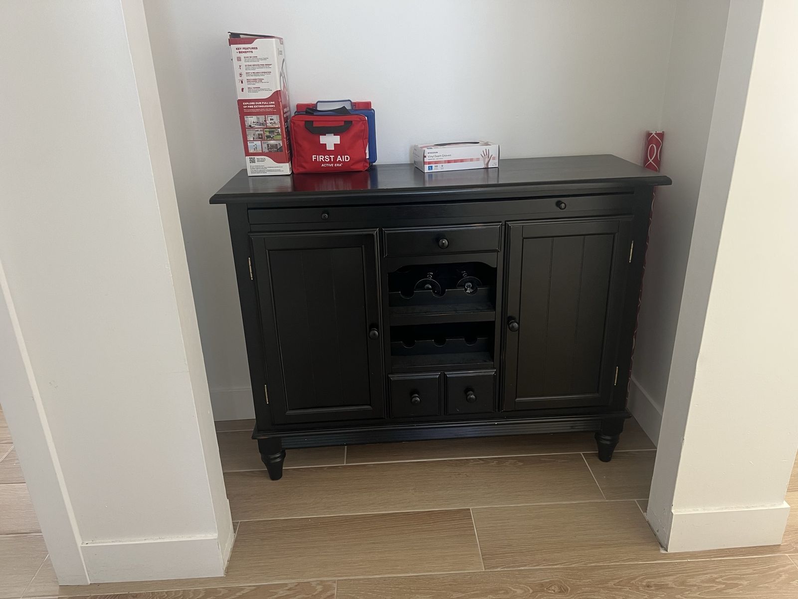 Black Sideboard Buffet Cabinet w/ Wine Rack