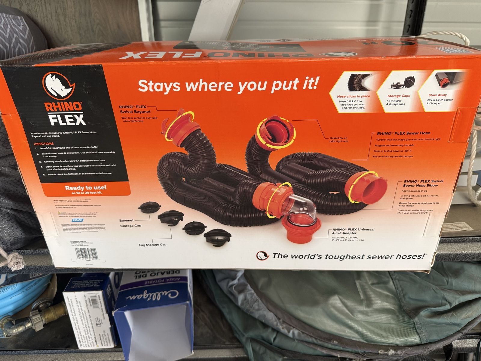 RhinoFLEX 10ft/20ft RV Sewer Hose Kit w/ Swivel Bayonet & 4-in-1 Adapter, Universal Fit
