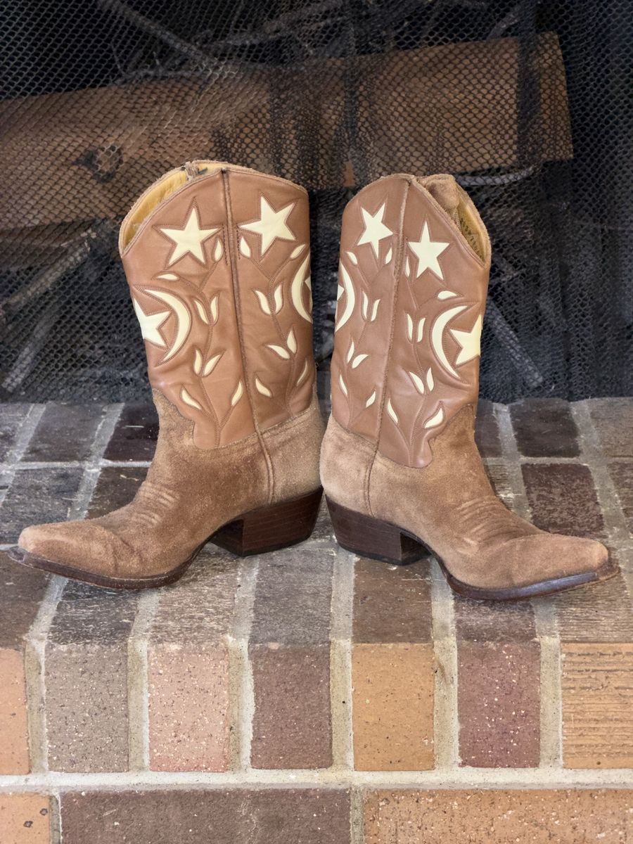Vintage Sundance Brown Suede Leather Cowboy Boots Size 9.5