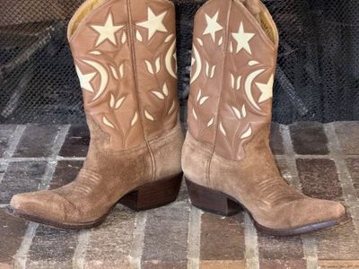 Vintage Sundance Brown Suede Leather Cowboy Boots Size 9.5