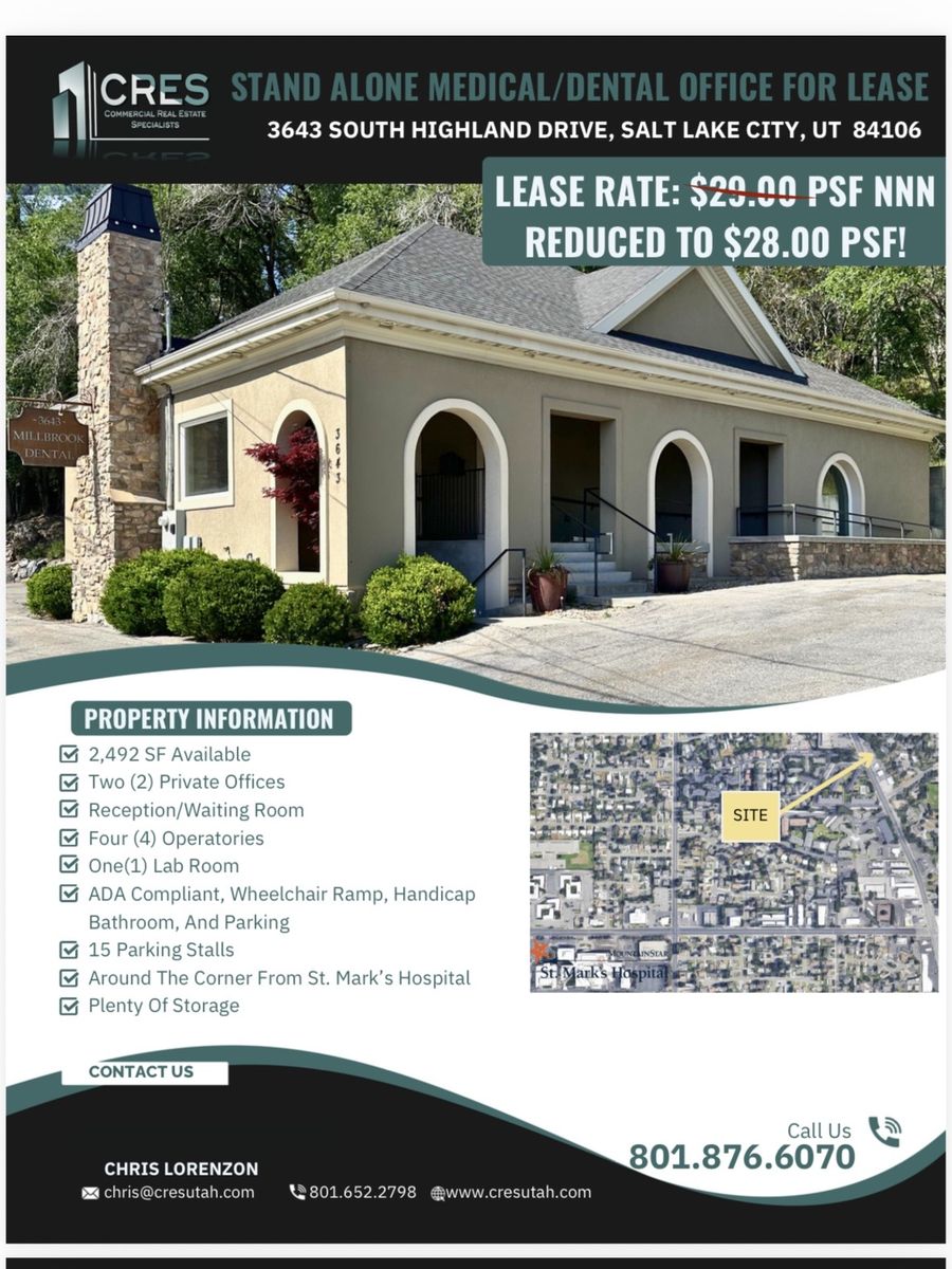 REDUCED!! STAND ALONE MEDICAL/DENTAL OFFICE FOR LEASE