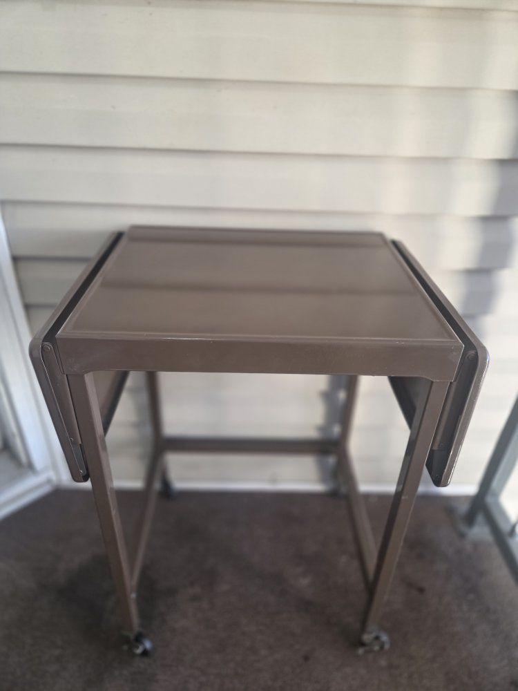 Vintage Mid-Century Modern Brown Metal Rolling Bar Cart Side Table 28.5" x 16"