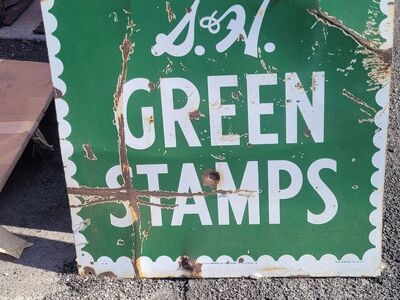 1949 S & H Green Stamps Sign Porcelain Double Sided 26" Wide x 32" Tall