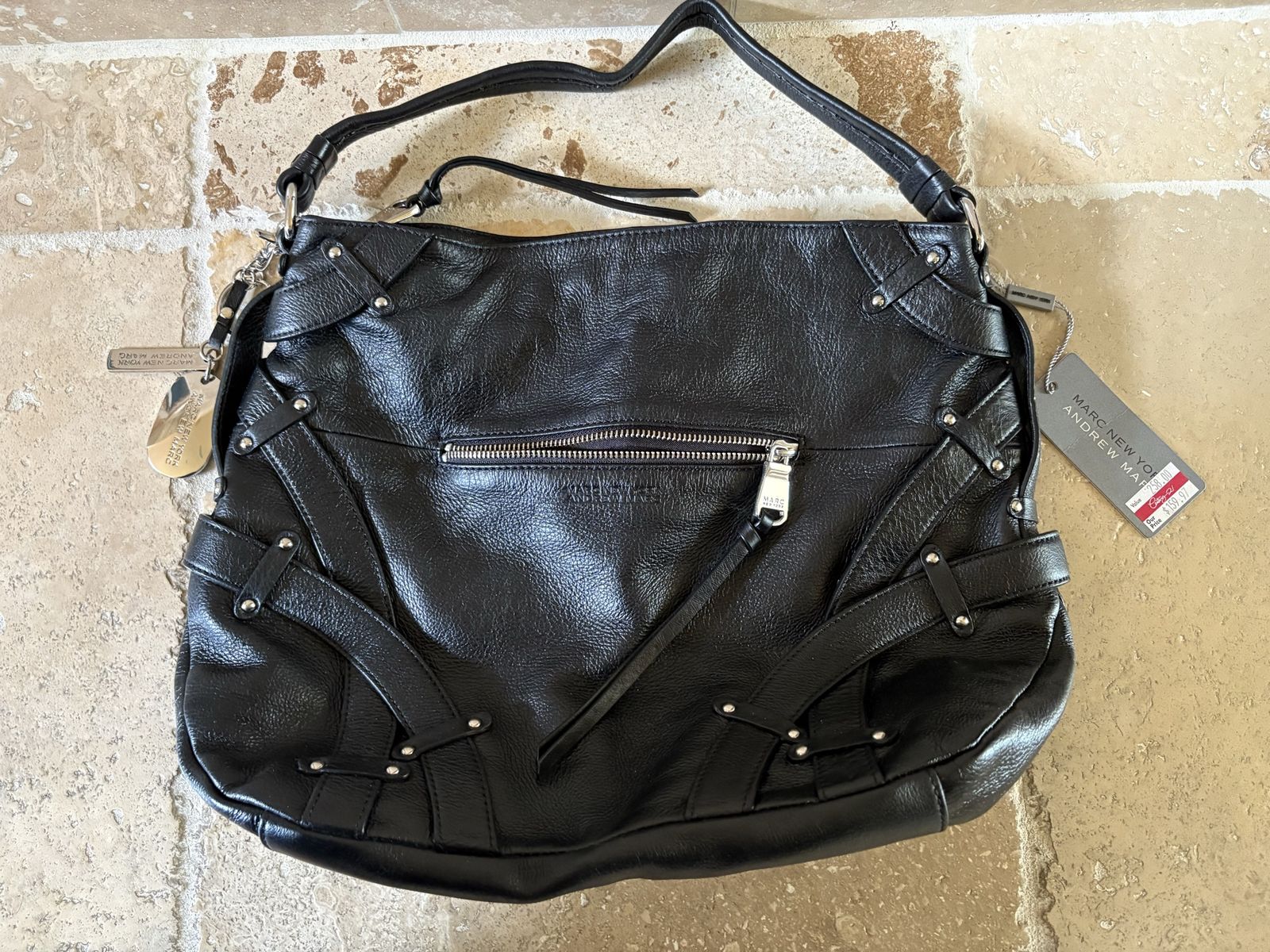NWT Black Leather Marc New York Andrew Marc Bag