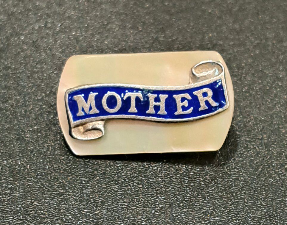 Antique Mother Of Pearl Blue Enamel Brooch Pin