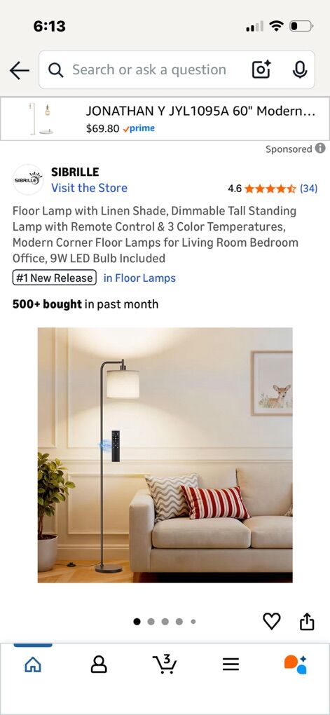 NEW Floor Lamp Beige Remote B Linen Dimmable Tall