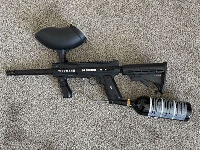 Tippmann 98 Custom Paintball Marker Package with Stock, CO2 Tanks, Mask, and Hopper