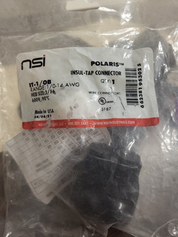 NSI Polaris IT-1/0B Insul-Tap Connector, 1/0-14 AWG, 600V, 90C, Hex Size 3/16