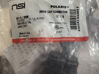 NSI Polaris IT-1/0B Insul-Tap Connector, 1/0-14 AWG, 600V, 90C, Hex Size 3/16