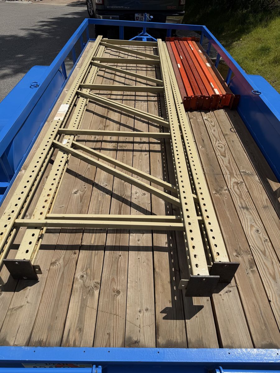 Used Adjustable Heavy Duty Pallet Rack Shelving Set - 14.5' Uprights, 8' Beams, Wire Decks