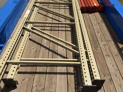 Used Adjustable Heavy Duty Pallet Rack Shelving Set - 14.5' Uprights, 8' Beams, Wire Decks