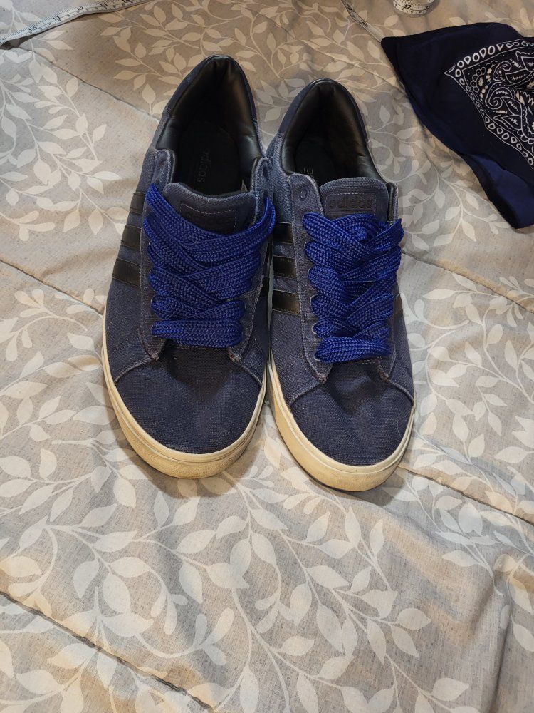 Adidas Canvas Sneakers - Men's Size 12 - Blue with Black Stripes