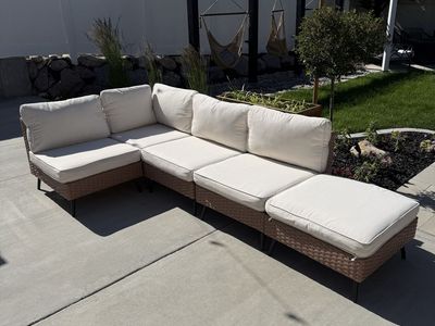 NEW 5-Piece Beige Patio Furniture Set, Outdoor Sectional Sofa Rattan Outdoor Patio Furniture