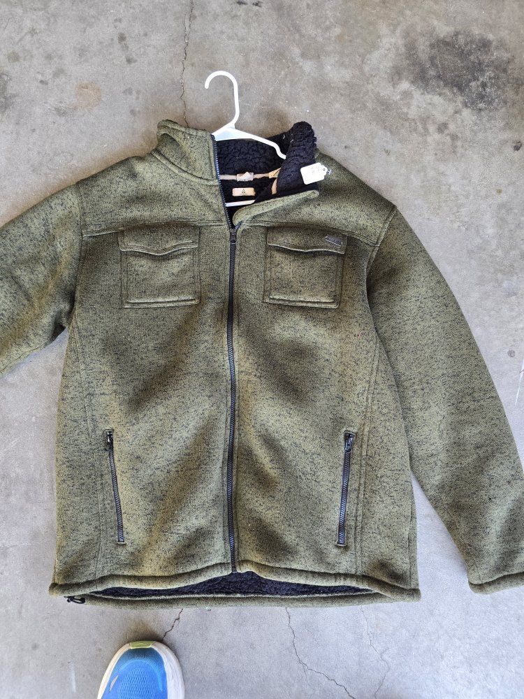 Ascend Men's Fleece Jacket Green Heathered Sherpa Lined XXL
