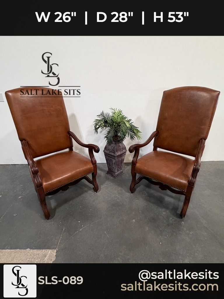 Vintage Cognac Ralph Lauren Leather Throne Chairs