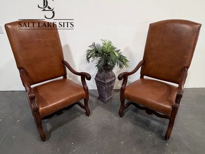 Vintage Cognac Ralph Lauren Leather Throne Chairs
