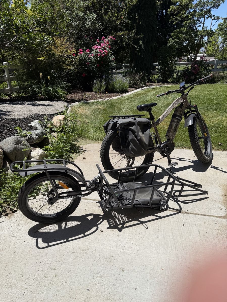 BAKCOU Mule Fat Tire Electric Hunting Bike with Trailer - Camo, Excellent Condition