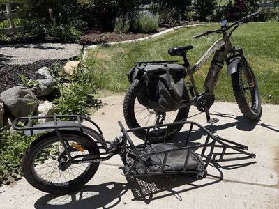 BAKCOU Mule Fat Tire Electric Hunting Bike with Trailer - Camo, Excellent Condition