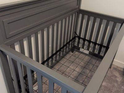 Dark Gray Wood Baby Crib - Minor Wear, Sturdy Design