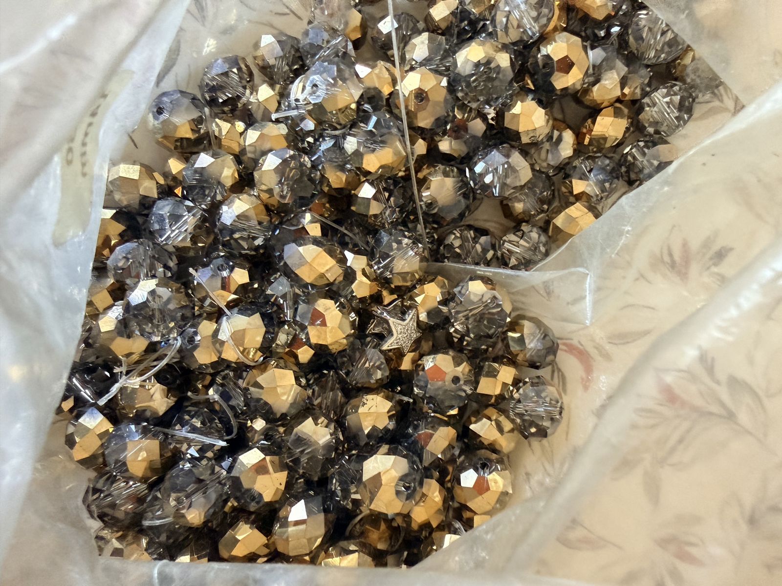 Bag of Faceted Gold & Clear Round Craft Beads - Mixed Sizes for DIY Projects