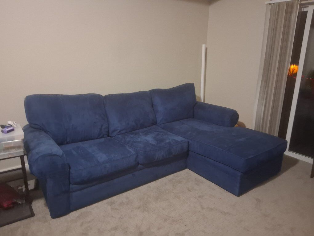 blue microfiber couch chaise lounger