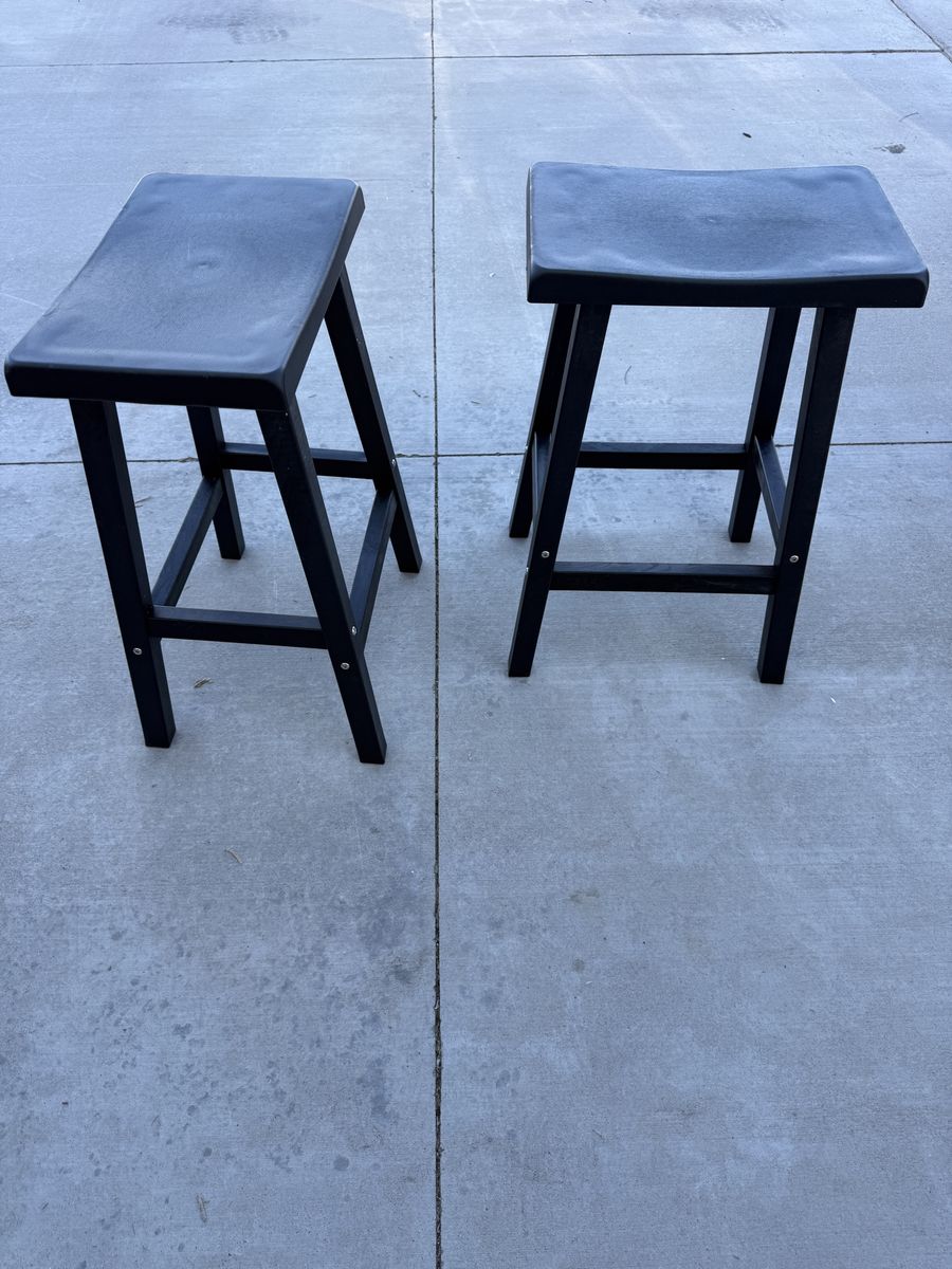 Pair of Black Weatherproof 24 inch Bar Stools, Saddle Seat Design