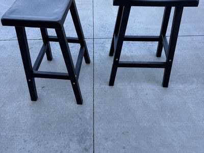 Pair of Black Weatherproof 24 inch Bar Stools, Saddle Seat Design