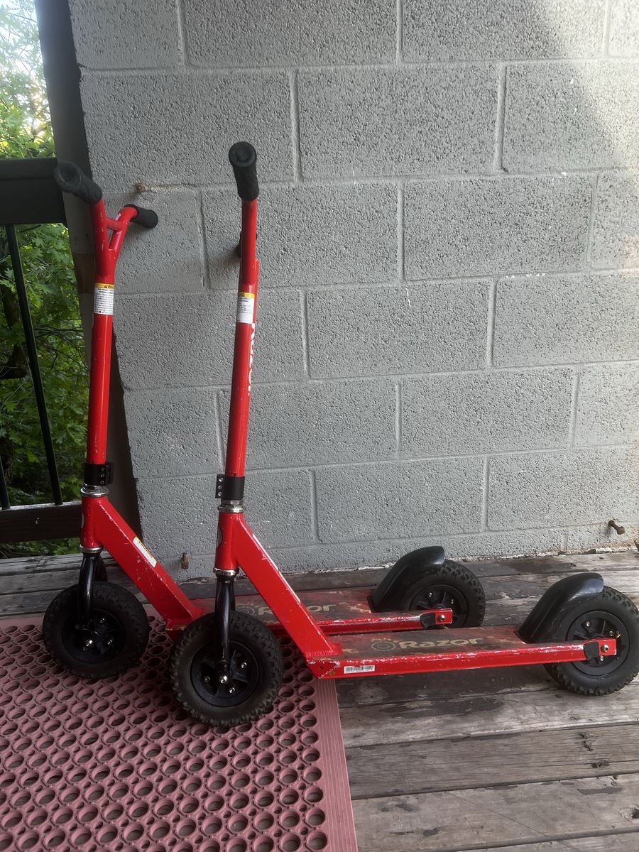 Red Razor Scooters with All-Terrain Wheels - Great for Off-Road Adventures!