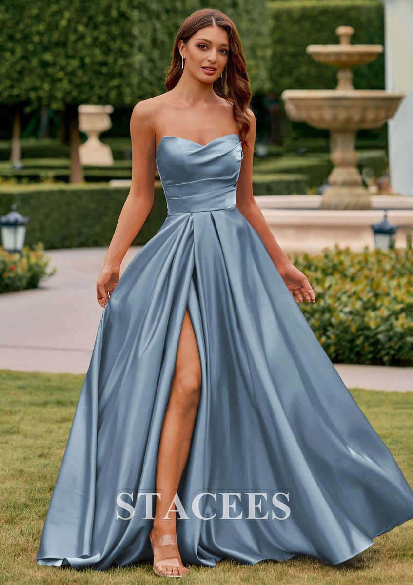 Dusty Blue Satin Prom Dress • Size 6