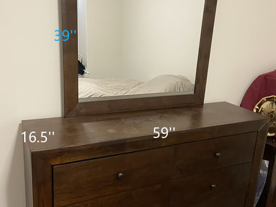 Dark Wood Dresser with Mirror -- 6-Drawer Dresser and FREE lamp