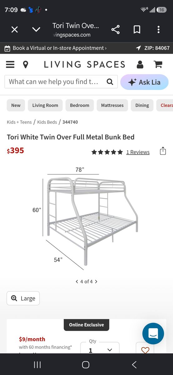 White metal bunk bed frame