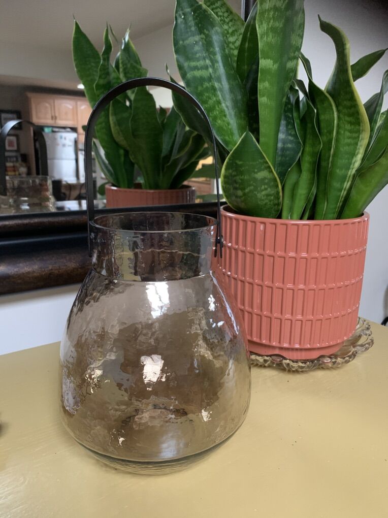 Hammered Glass Vase Or Lantern With A Metal Handle