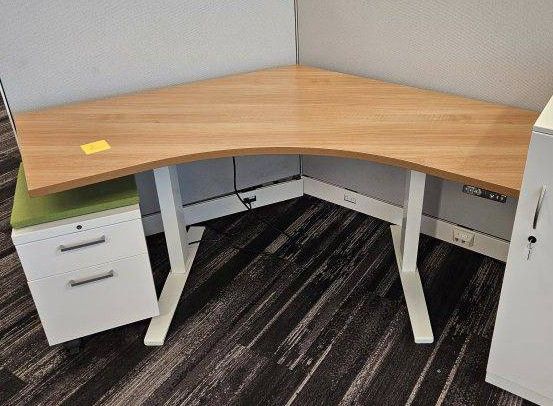 Electric 120-Degree Corner Standing Desk + File Cabinet