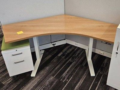 Electric 120-Degree Corner Standing Desk + File Cabinet