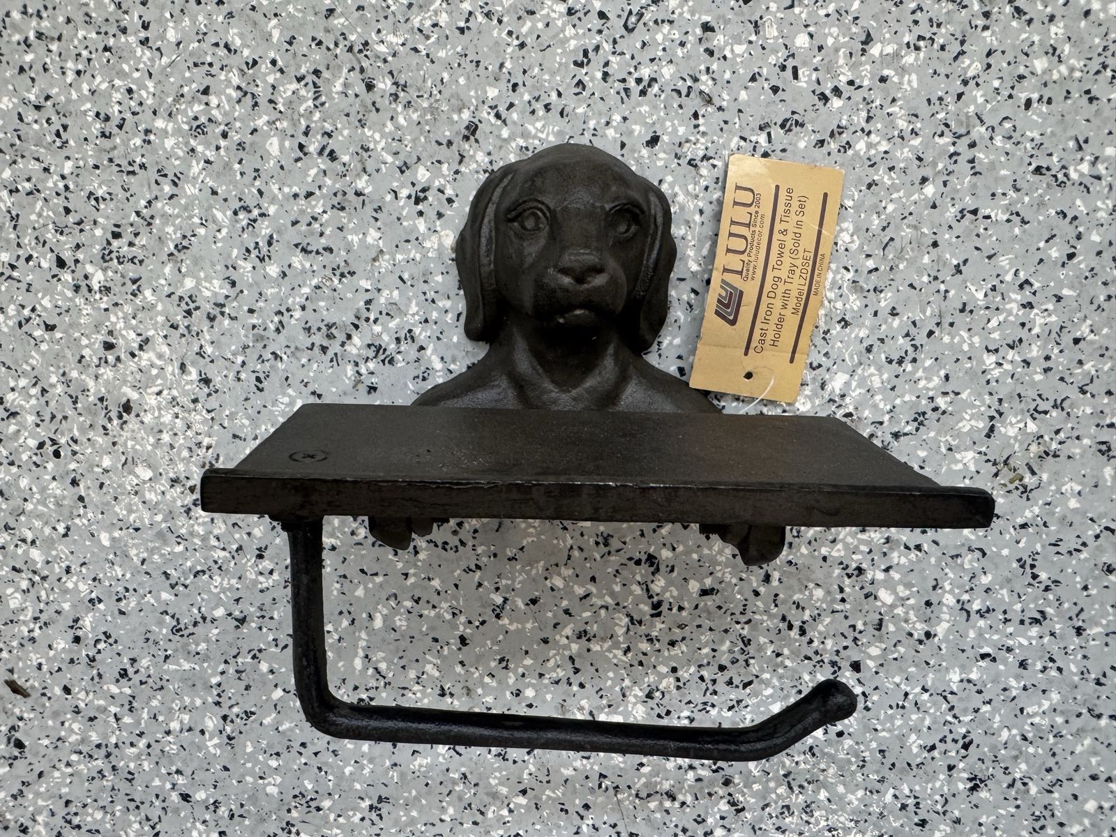 LuLu Decor Cast Iron Dog Towel & Tissue Holder with Tray Model LZDSET