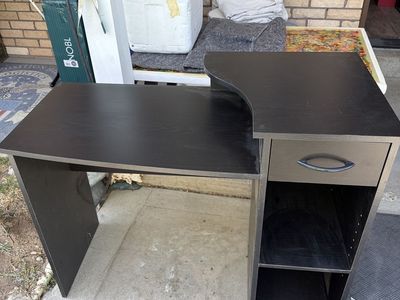 Black Corner Desk with Drawer and Shelves - Compact Home Office Furniture