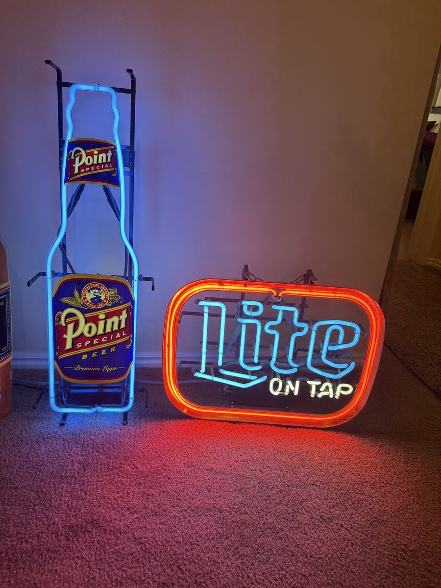 Vintage Beer Neon Light Signs - Miller Lite, Point Special