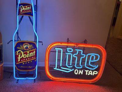Vintage Beer Neon Light Signs - Miller Lite, Point Special