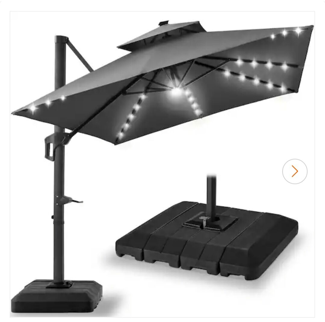 Brand New 10'x10' Gray Solar LED Umbrella