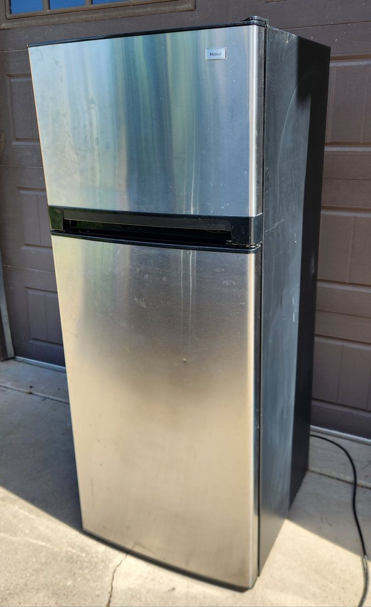 Haier Top Freezer Refrigerator Stainless Steel - Compact & Clean