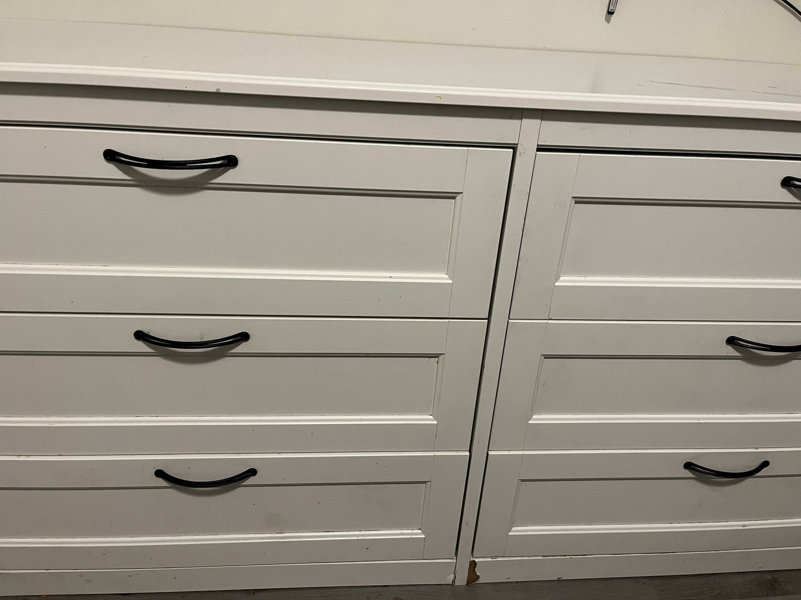 White Dresser with 6 Drawers - Modern Design, Black Handles
