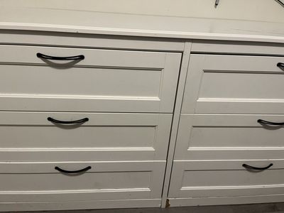 White Dresser with 6 Drawers - Modern Design, Black Handles