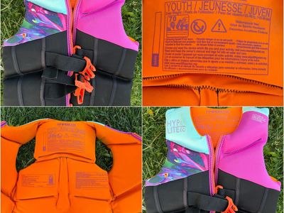 Hyperlite Wake Co. Youth Life Vest, Pink/Aqua/Black, 55-88 lbs, USCG Approved Watersports Vest