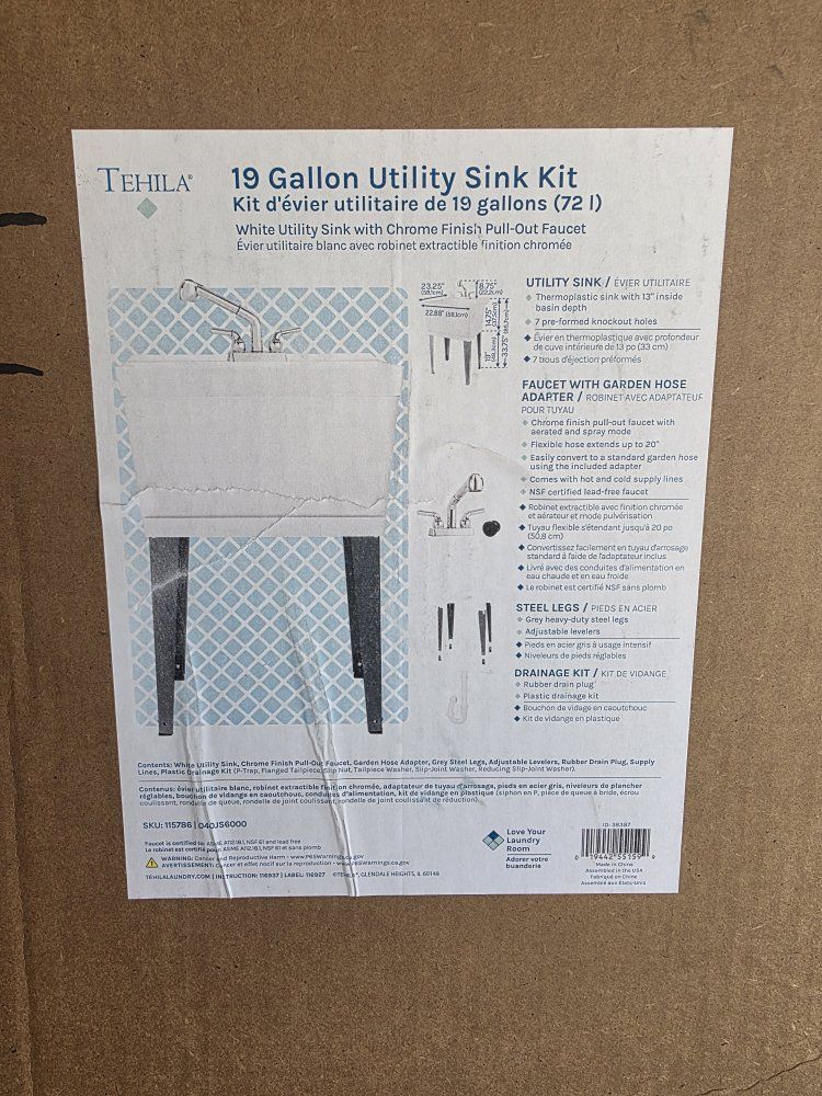 Freestanding White Utility Sink with Chrome Finish Pull-Out Faucet 19Gallon