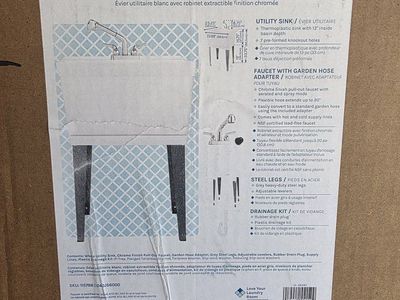 Freestanding White Utility Sink with Chrome Finish Pull-Out Faucet 19Gallon