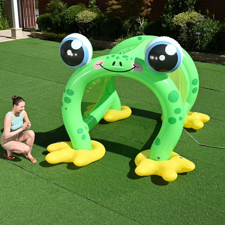 Inflatable Frog Arch Sprinkler Water Toy for Kids Outdoor Play, Green & Yellow