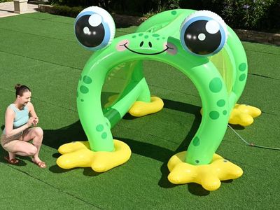 Inflatable Frog Arch Sprinkler Water Toy for Kids Outdoor Play, Green & Yellow