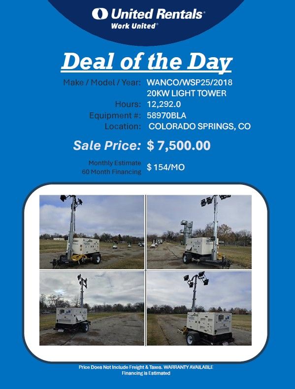 Light tower  Wanco WSP25 2018 20KW  12293 hrs  7500K  Colorado Springs