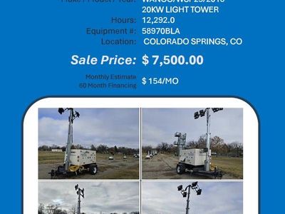 Light tower Wanco WSP25 2018 20KW 12293 hrs 7500K Colorado Springs