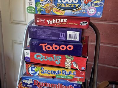 Family Board Game Lot: Logo Party, Yahtzee, Taboo, Quelf, 5 Second Rule, Rummikub, Game of Life